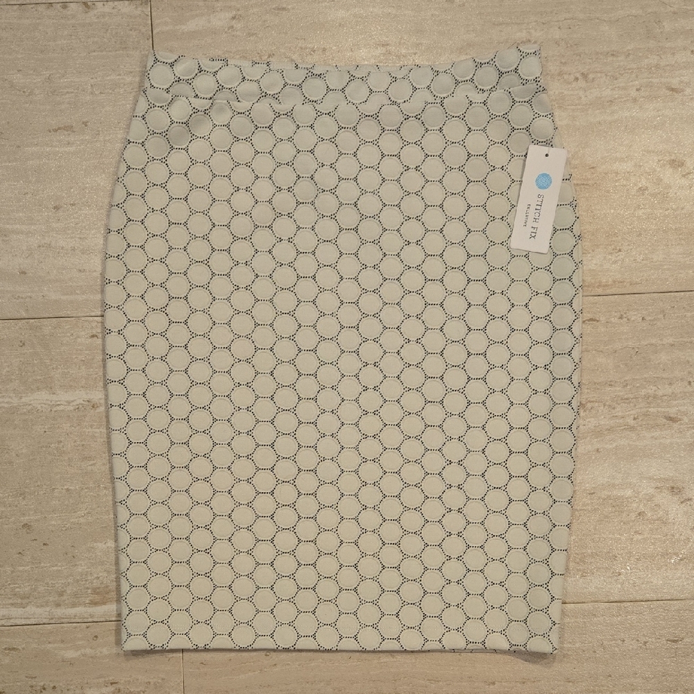 New Stitch Fix Leota Ivory Black Dot Luxe Jacquard Stretch Pencil Skirt